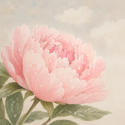 Soft Pink Peony After Spring Rain