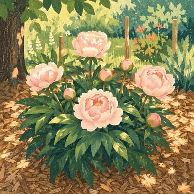 Soft Pink Peonies in Sunlit Garden