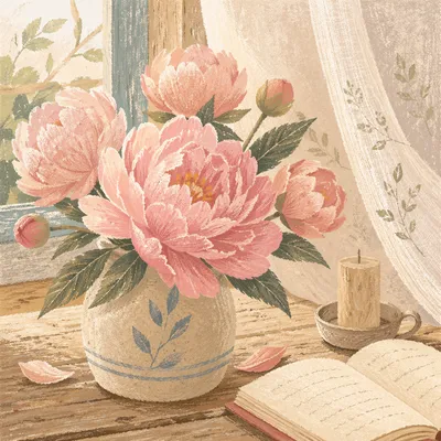 Soft Pink Peonies in Morning Light