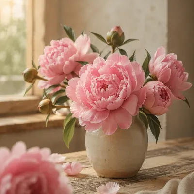 Soft Pink Peonies in Morning Light