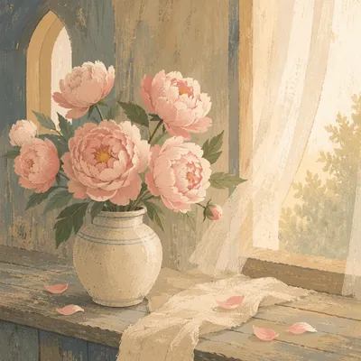 Soft Pink Peonies in Morning Chapel Light