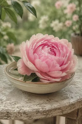 Soft Pink Peony in Garden Bowl