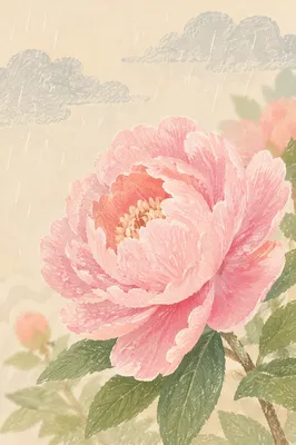 Lush Pink Peony in Morning Bloom