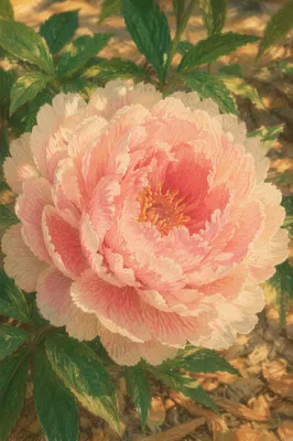 Soft Pink Peony in Morning Garden