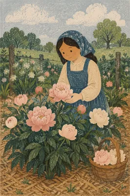 Soft Pink Peonies in Rural Garden