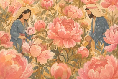 Soft Pink Peonies in Golden Garden Light