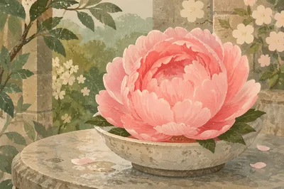 Lush Pink Peony in Morning Light