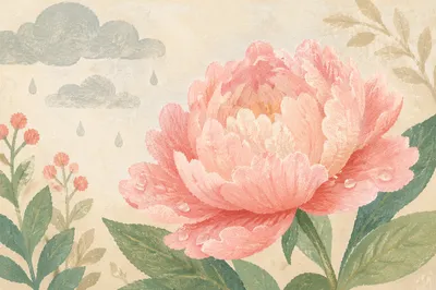 Lush Pink Peony in Morning Bloom