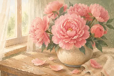 Blush Peonies in Morning Window Light