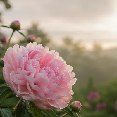 Blush Pink Peony in Morning Mist
