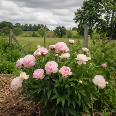 Soft Pink Peonies in Peaceful Garden