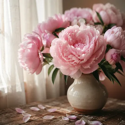 Blush Pink Peonies in Morning Window Light