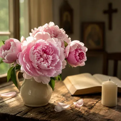 Soft Pink Peonies in Prayer Room