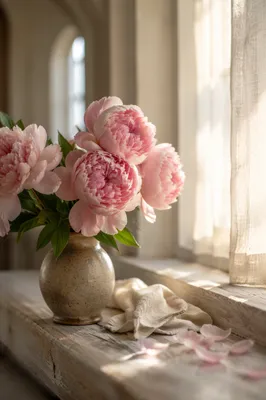 Soft Pink Peonies in Morning Chapel Light