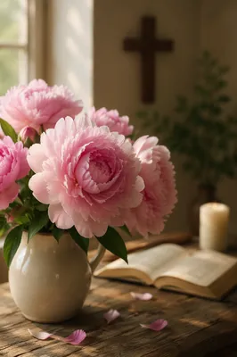 Soft Pink Peonies in Prayer Room