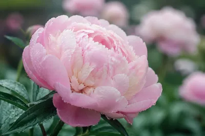 Lush Pink Peony After Spring Rain