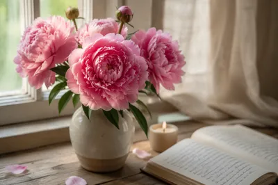 Soft Pink Peonies in Morning Light