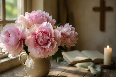 Soft Pink Peonies in Prayer Room
