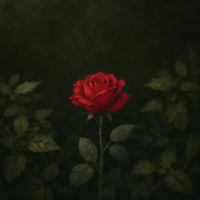 Single Crimson Rose in Moody Garden