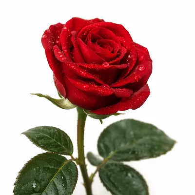 Single Red Rose With Dew Drops