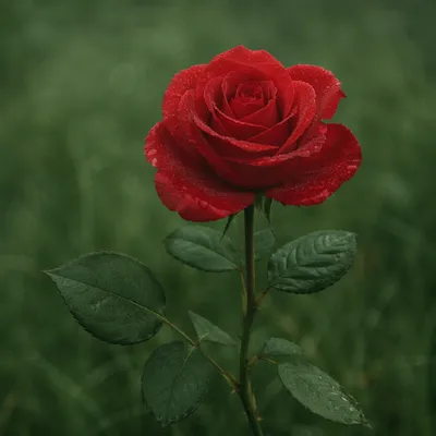 Single Red Rose in Quiet Garden