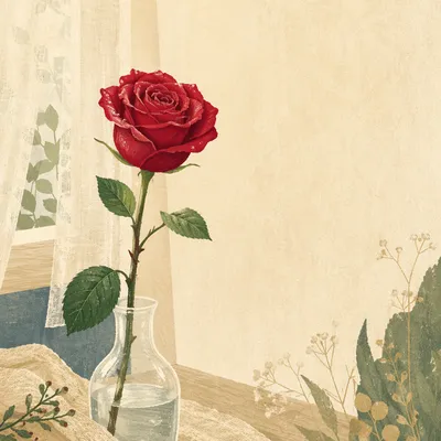Single Red Rose by Soft Window Light