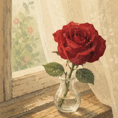 Single Red Rose in Morning Light