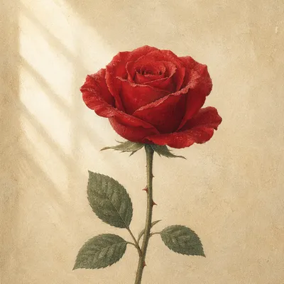 Single Deep Red Rose Botanical Close Up