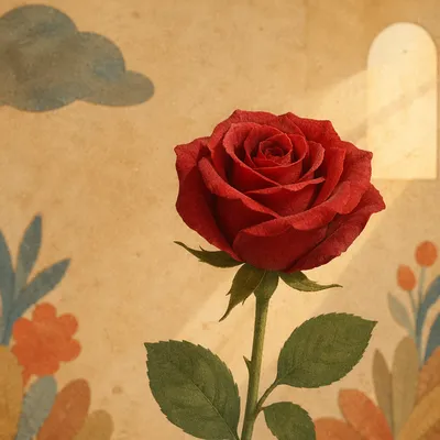 Single Deep Red Rose Close Up