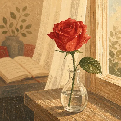 Single Red Rose in Glass Vase