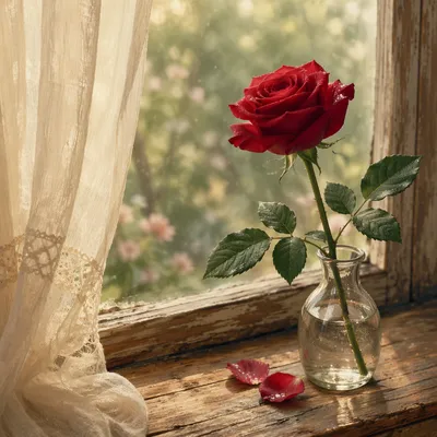 Single Red Rose in Morning Light