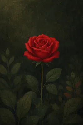 Single Crimson Rose in Moody Garden Light