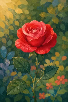Single Red Rose in Garden Light