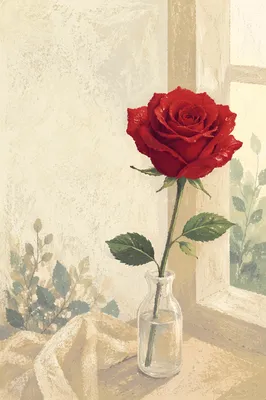 Single Red Rose by Window Light