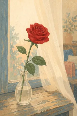 Single Red Rose in Morning Light
