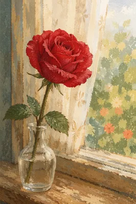 Single Red Rose in Morning Light