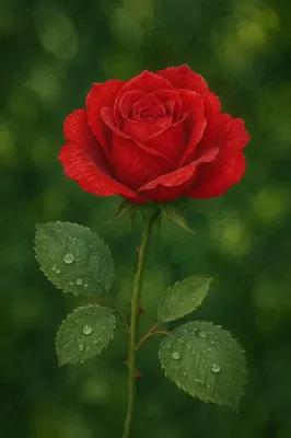Single Red Rose in Quiet Garden