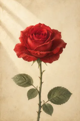 Single Red Rose Botanical Close Up