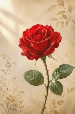 Single Deep Red Rose Close Up