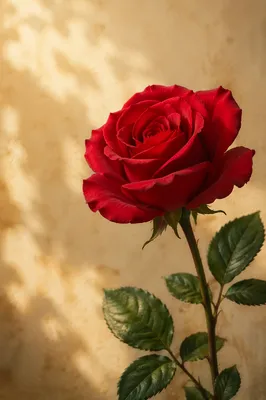Single Crimson Rose in Soft Window Light