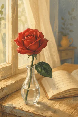 Single Red Rose in Morning Devotion