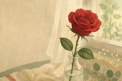 Single Red Rose by Soft Window Light