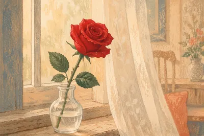 Single Red Rose in Morning Light