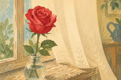 Single Red Rose in Morning Light