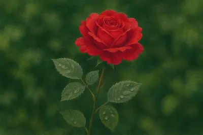 Single Red Rose in Serene Garden