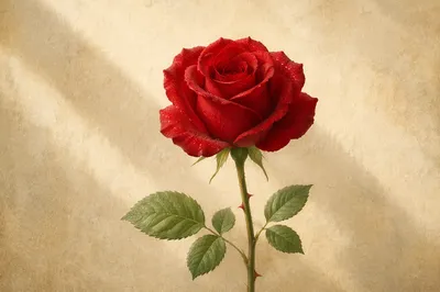 Single Deep Red Rose Botanical Close-Up