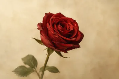 Single Red Rose on Warm Cream