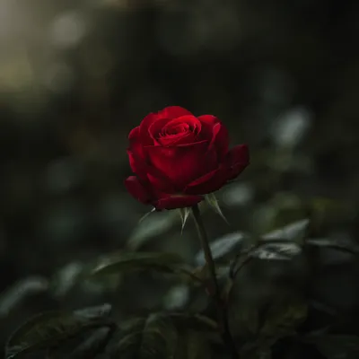 Single Red Rose in Moody Garden Light
