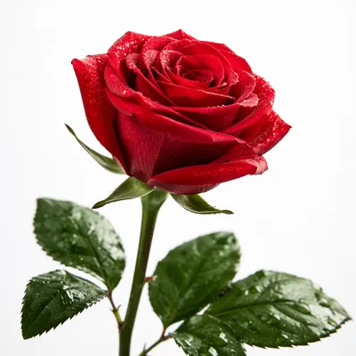 Single Red Rose with Dewdrops