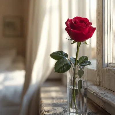 Single Red Rose in Morning Light